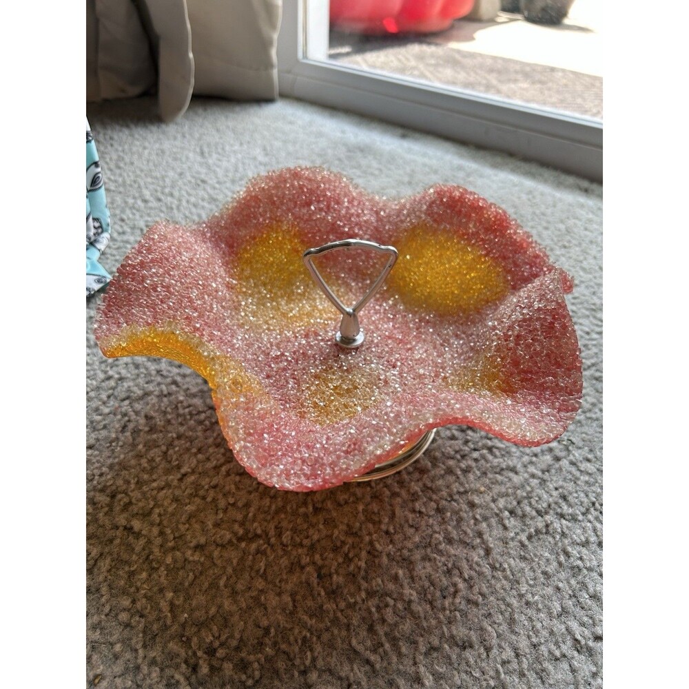 Hard Popcorn Plastic Ombré Sunset Pink Orange Purse Bowl Trinket Dish 60s Era